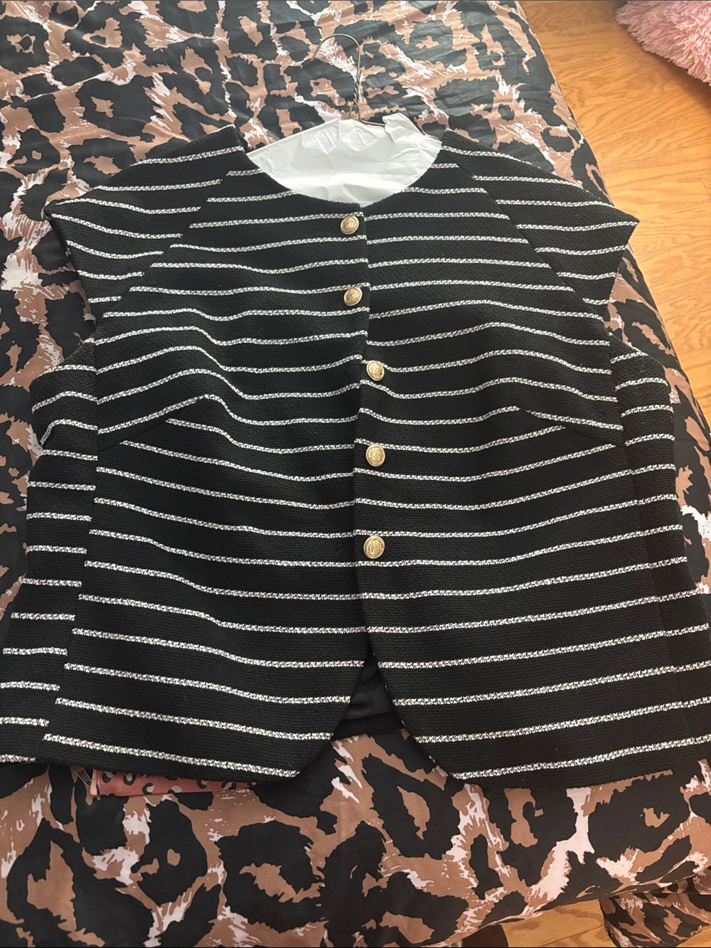 H&M Black and White Striped Button Front Vest